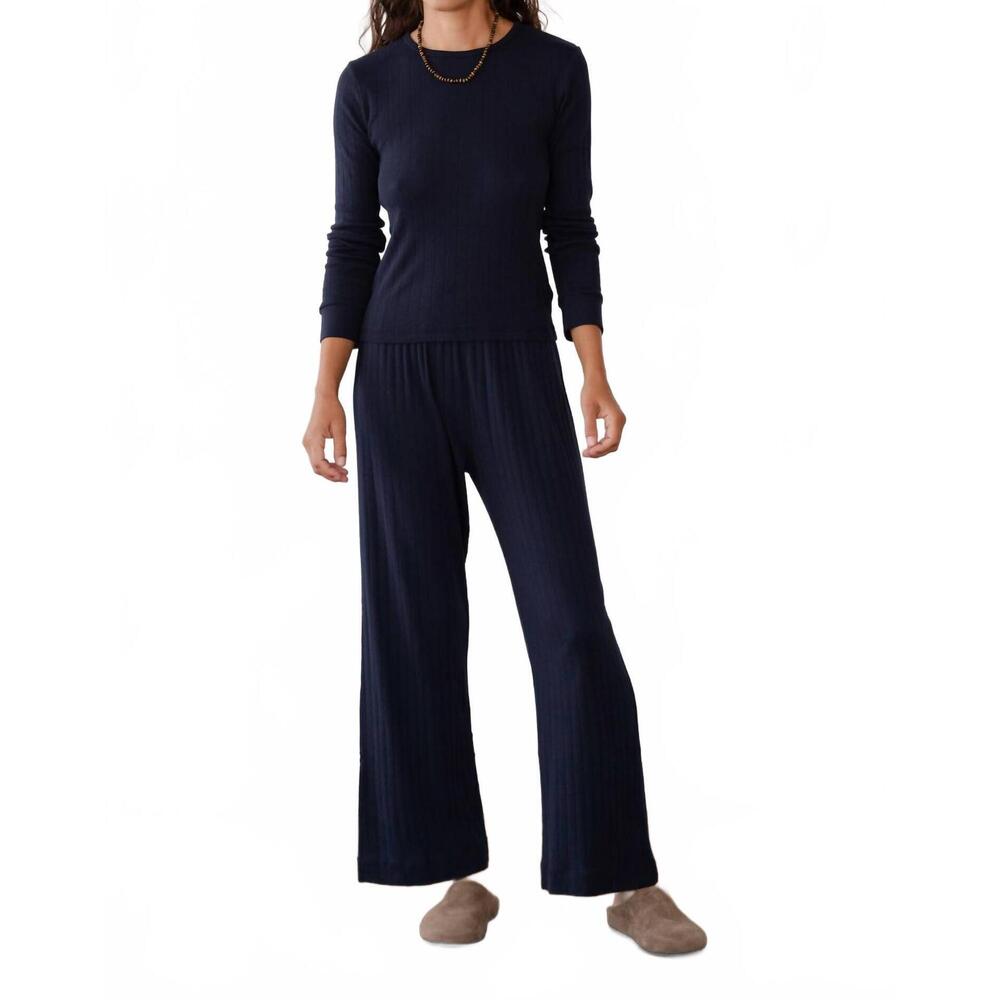 DONNI. Navy Ribbed Wide-Leg Joggers